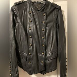 Joie Black Leather Jacket with Brass Buttons